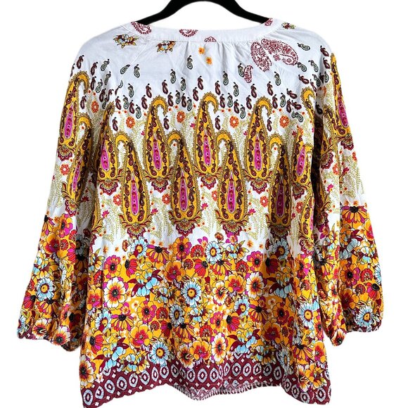 Fig & Flower Paisley Peasant Top Elastic Waist & 3/4 Sleeves sz XL Anthropologie - Picture 4 of 8